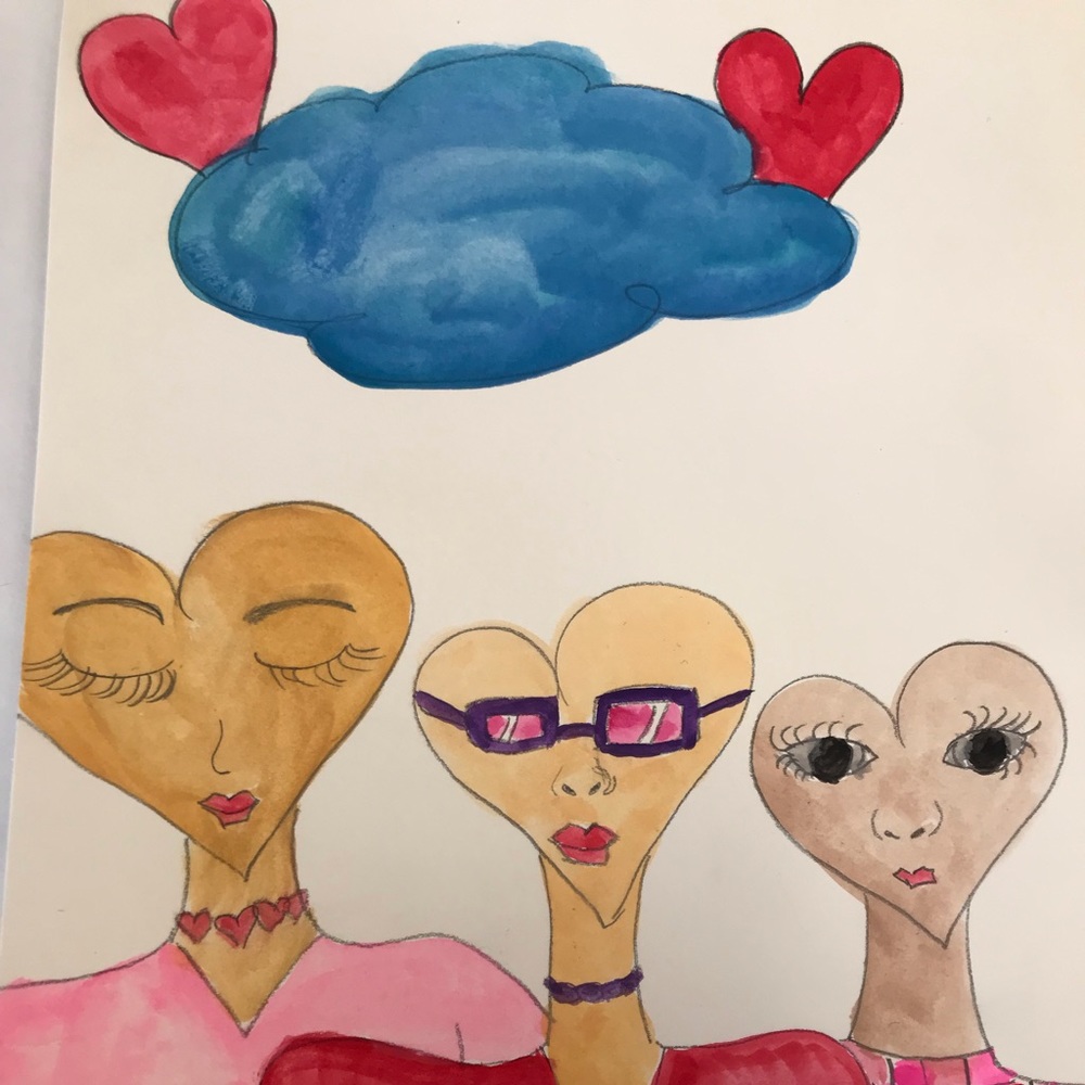 Original water color. Heart people illustration